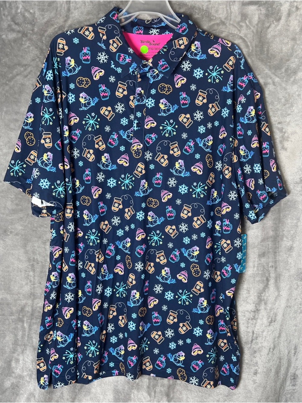 Birdies Navy Polo with Multicolor Winter Print